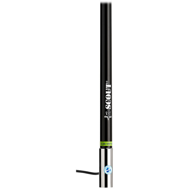 Scout 8' Black VHF Antenna 6dB Heavy Stainless Steel Ferrule w/6M RG-8x Includes PL-259 Heavy Duty Offshore Antenna KS-43 [PF AN NVHF00021T]