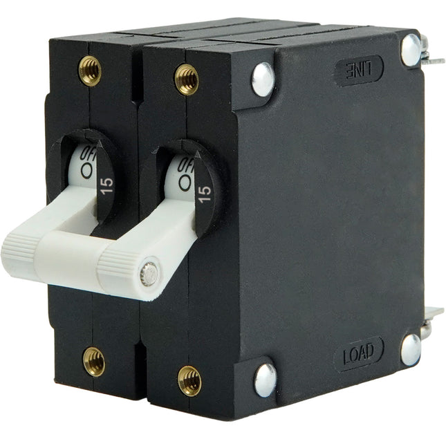 Egis A Series White Toggle Panel Mount Circuit Breaker - Dual Pole 15A [3202-15]