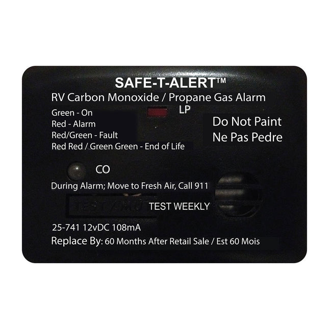 Safe-T-Alert 25 Series Surface Mount Dual Carbon Monoxide/Propane Alarm - 12V Hardwire - Black [25-741-BL]