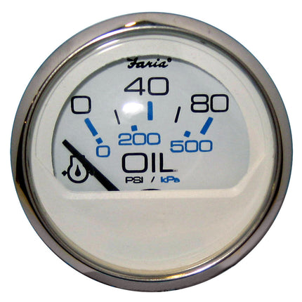 Faria Chesapeake White SS 2" Oil Pressure Gauge (80 PSI) [13802]