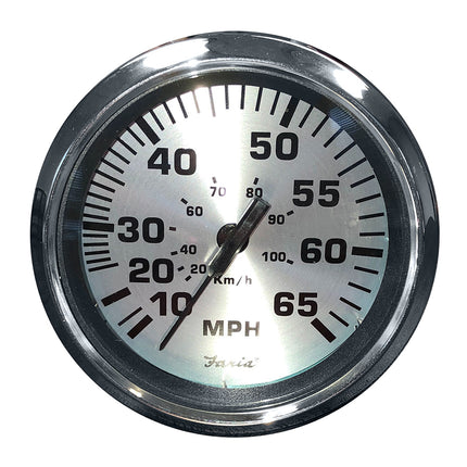 Faria Spun Silver 4" Speedometer - 65 MPH (Pitot) [36010]