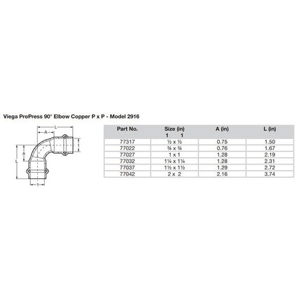 Viega ProPress 1-1/2" - 90 Copper Elbow - Double Press Connection - Smart Connect Technology [77037]