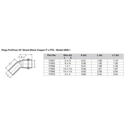 Viega ProPress 3/4" - 45 Copper Elbow - Street/Press Connection - Smart Connect Technology [77053]