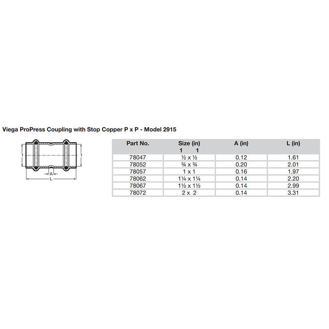 Viega ProPress 1/2" Copper Coupling w/Stop - Double Press Connection - Smart Connect Technology [78047]