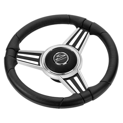 Schmitt Marine PU30 14" Wheel - Chrome Cap  Spoke Inserts - Black Spokes - 3/4" Tapered Shaft [PU301404-44]